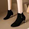 Frosted Short Boots Women's Boots Stiletto 2025 New Autumn and Winter Suede Flip Leather Shoes High Heels Medium Heel Martin Boots