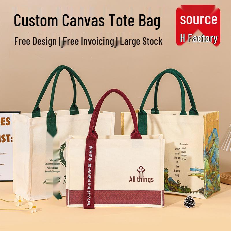 

Premium 3D Canvas Tote with Custom Cartoon Logo, Ribbon Handle, Large Capacity, Unisex for Women