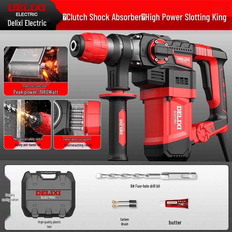 Delixi Dual-Purpose Electric Hammer Drill – High-Power Rebar Slotting & Concrete Demolition Tool