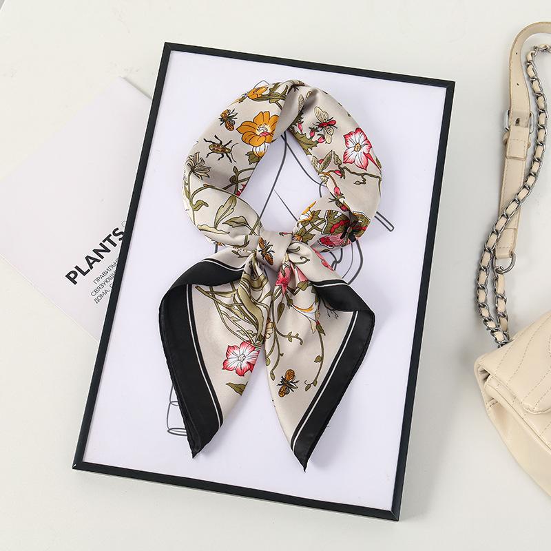 71 Flower polka dot simulation silk scarf neck small square scarf Korean atmosphere sunscreen scarf advanced sense