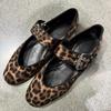 Shallow Mouth Square Round Head Leopard Print Flat Bottom One-word Buckle Mary Jane Single Shoes New Leather Versatile Ballet Girl