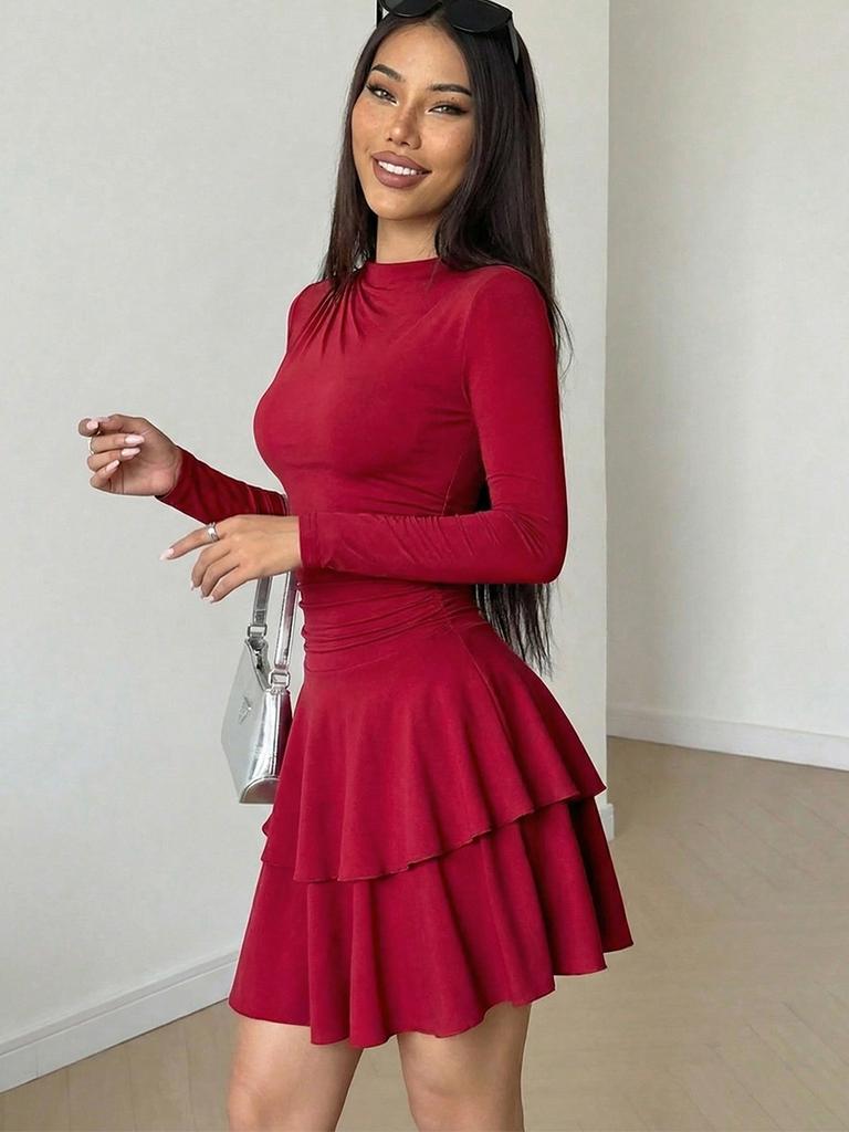 Abito Elegante Aderente Manica Lunga Nuovo Stile Importato Sexy Peplo Gonna Midi per Donna