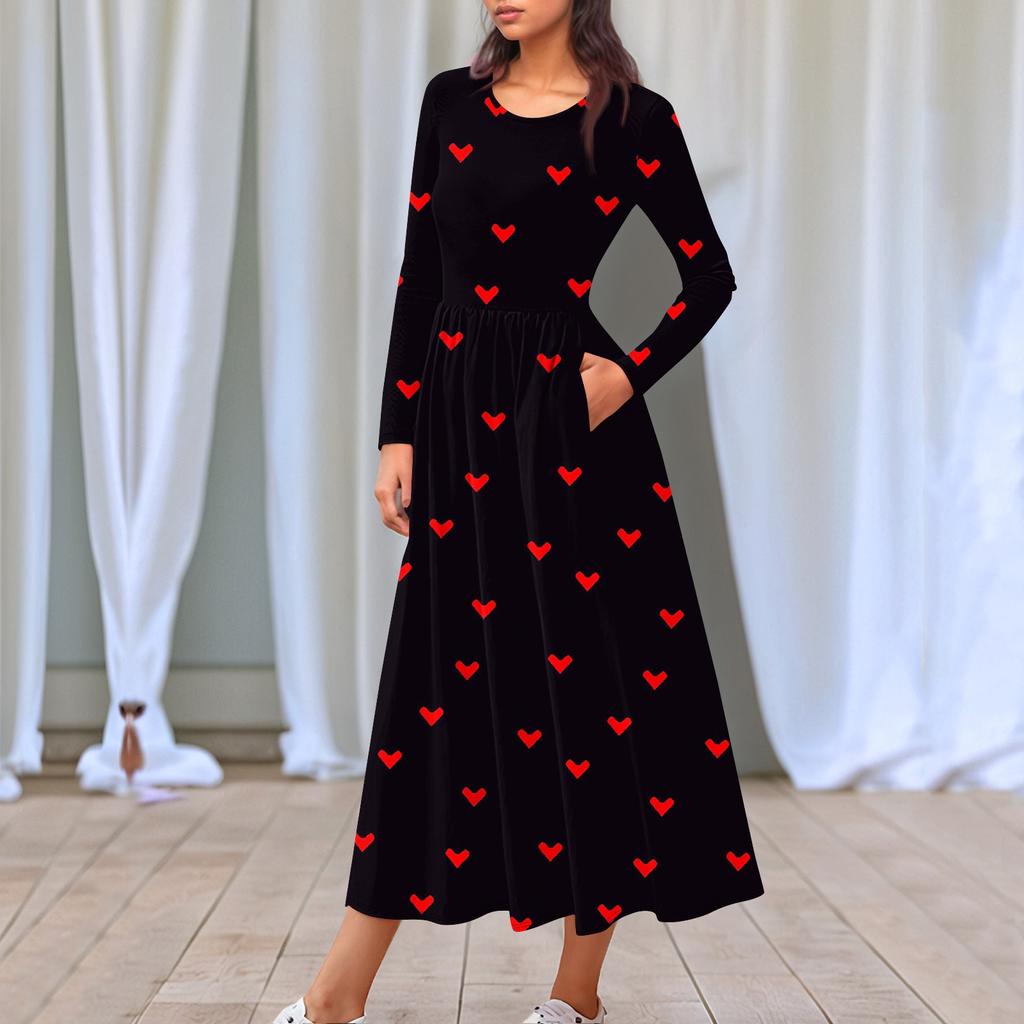 Dámské květinové šaty midi boho s přechodovým potiskem ležérní šaty s dlouhým rukávem splývavé, splývavé šaty s svátečními šaty do kapsy pro ženy