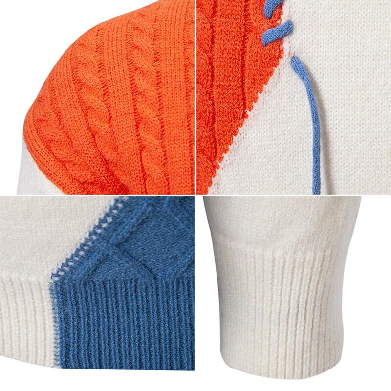 Fashion Men's Clothing Contrasting Color Patch Sweater Knitted Sweater Semi-turtleneck Breathable Sweater