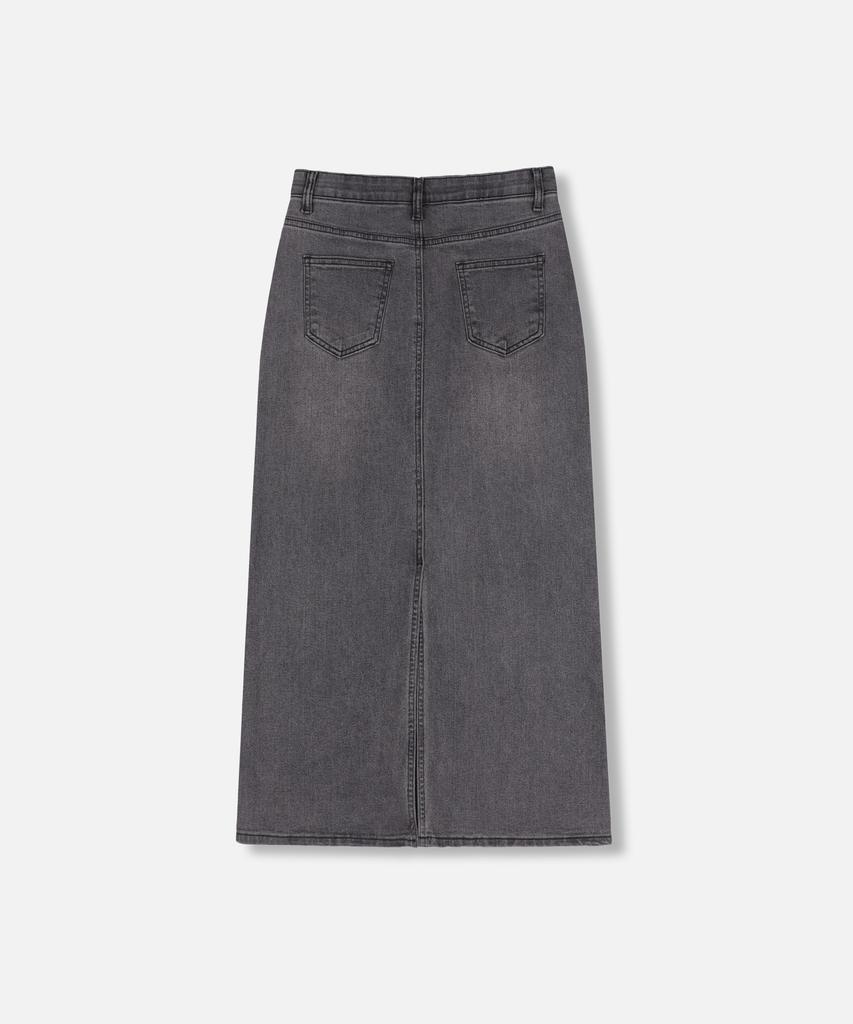 Np Studio Slit Washed Long Denim Skirt Black
