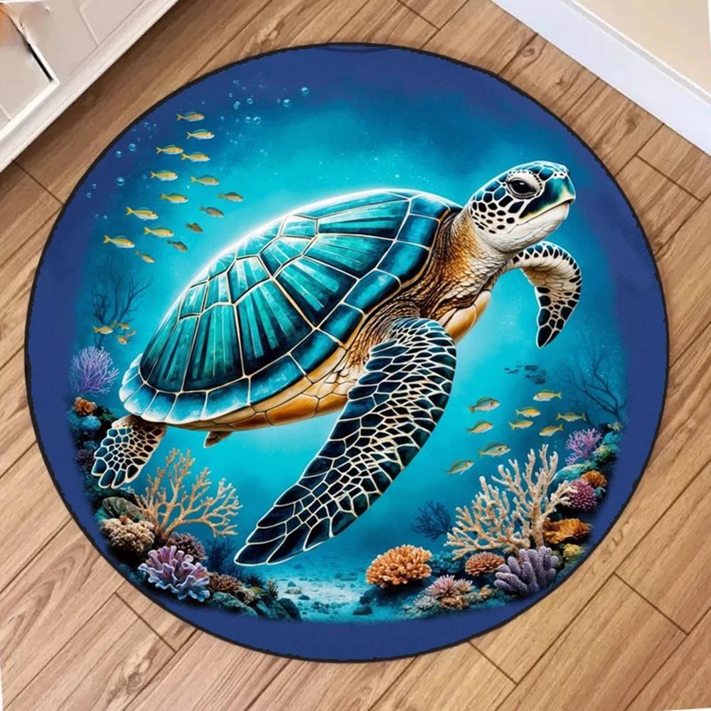 Soft Round Area Rugs Indoor Mats Sea Turtle Ocean Animal Nautical Map Unique Carpet for Living Room Bedroom Woman Yoga Mat Home
