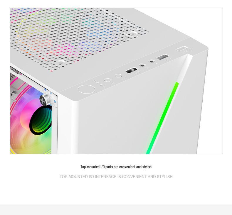 RGB Gaming Desktop Case with Side Window and Colorful Light Strip