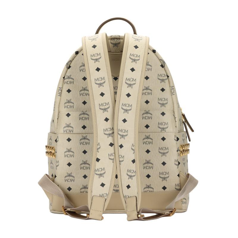 MCM Stark Canvas Outdoor Sports Backpack Unisex Couple Style Beige MMKAAVE09I8001