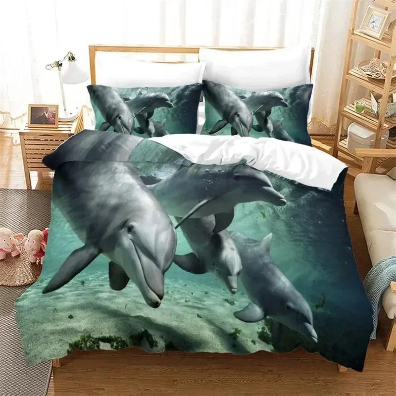 Top Dolphin Duvet Cover Full Kids Ocean Animal Bedding Set Luxury Mediterranean Style Comforter Cover Bedroom Decor