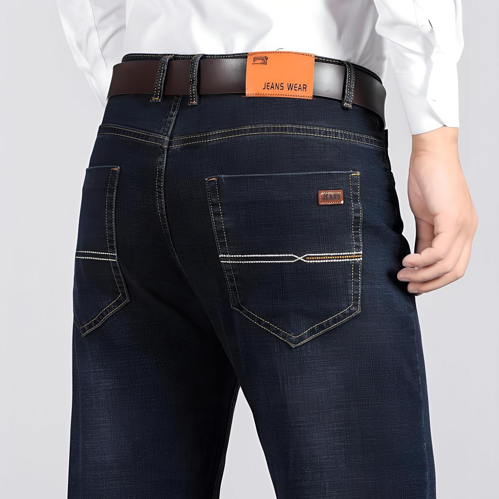 Neue Mid-Waist-Jeans für Herren, lockere, gerade, trendige, vielseitige, elastische, lässige lange Hose