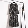 Fashion Long Sleeve Floral Printed Chiffon Dress Women Elegant Loose A-line Casual Long Dress Female High Waist Ruffled Office Lady Dress 1030