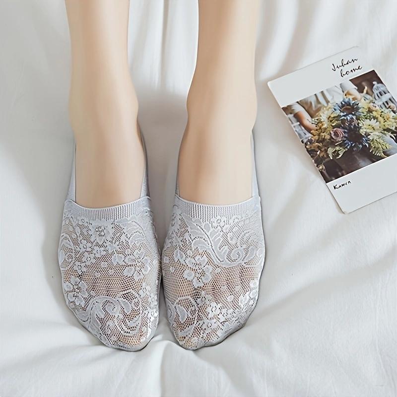 3Pairs Lace Mesh Breathable Boat Socks, Comfy & Simple Low Cut Invisible Socks, Women's Stockings & Hosiery