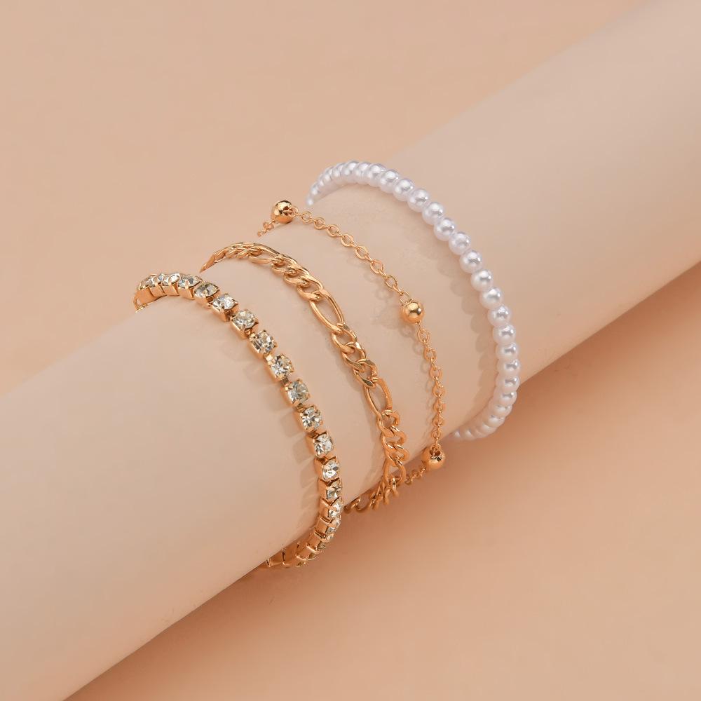 Hot summer seaside beach pearl beaded rhinestones women multi-layered anklets