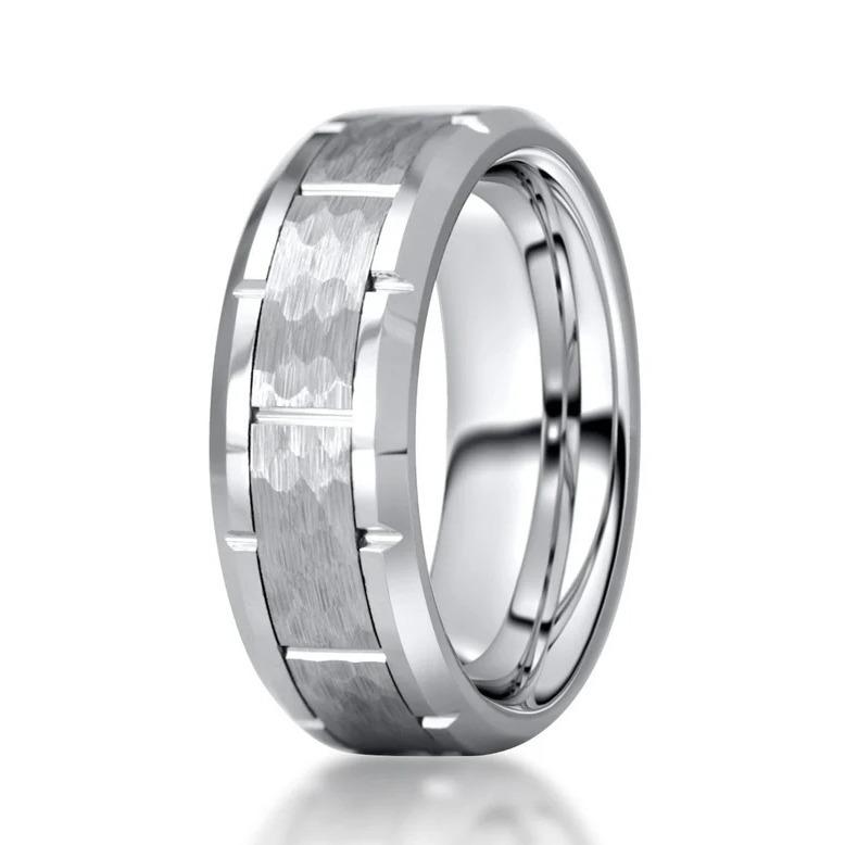 Hot Selling New 8mm Wide Vintage Hammer Pattern Brushed Sand with Horizontal Grooves for Men and Women's Ring Pairs