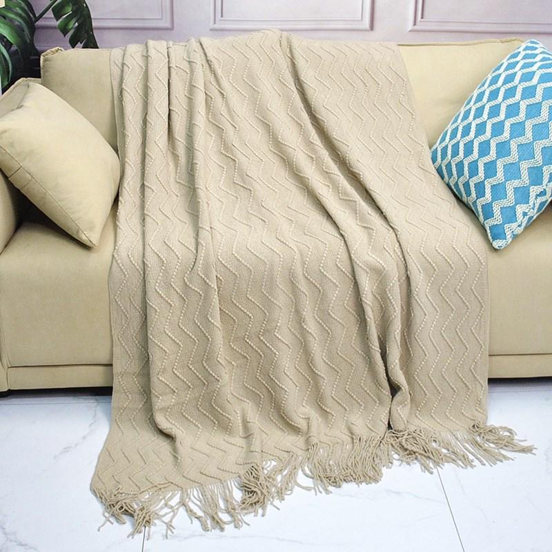 Nordic Solid Color Knitted Throw Blanket - Soft, Luxury Tassel Design for Baby, Home, Office, or Nap.