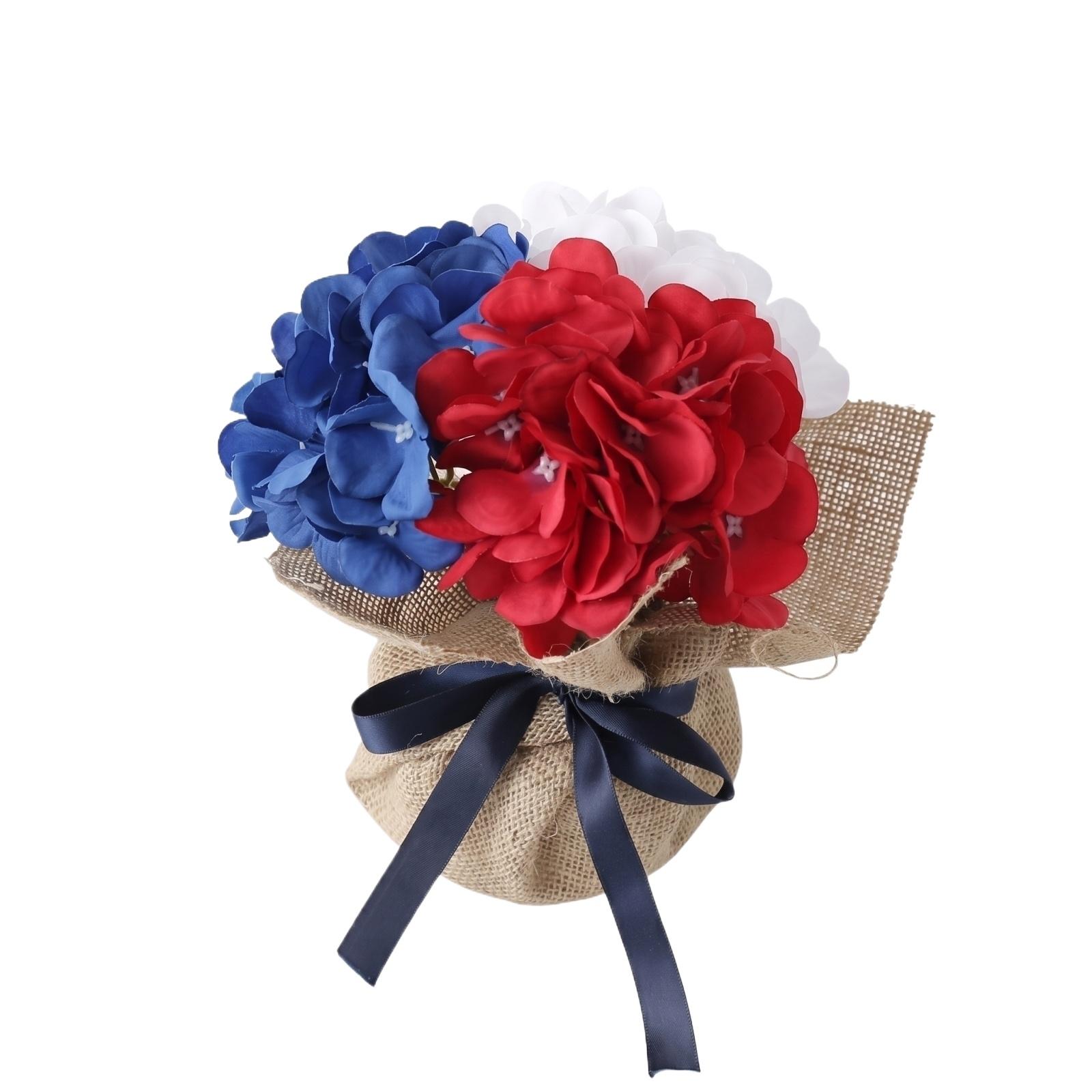 Artificial Hydrangea Flower Arrangement with Vase Cover and Ribbon for Home Office Holiday Tabletop Decoration Indoor Outdoor Use One Size