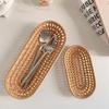 Natural Rattan Tray Wicker Bread Basket Handmade Storage Baskets for Fruit Dessert Display Decorative Serving Tray Home Decor