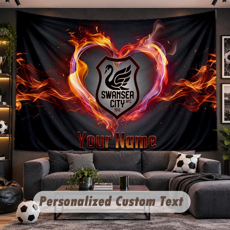 Wall Hanging Tapestry Custom NameSwansea City FC Pattern Personalized Printed Fabric Wall Decor