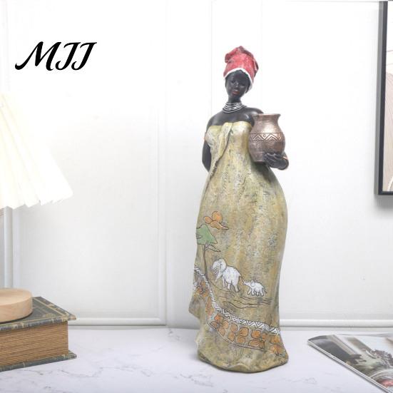 Sitting African Character Lady Figurine, Resin Ethnic Sitting/Standing Woman Statue, Hand-Painted Bohemian Home Decor for Tabletop Art Decoration