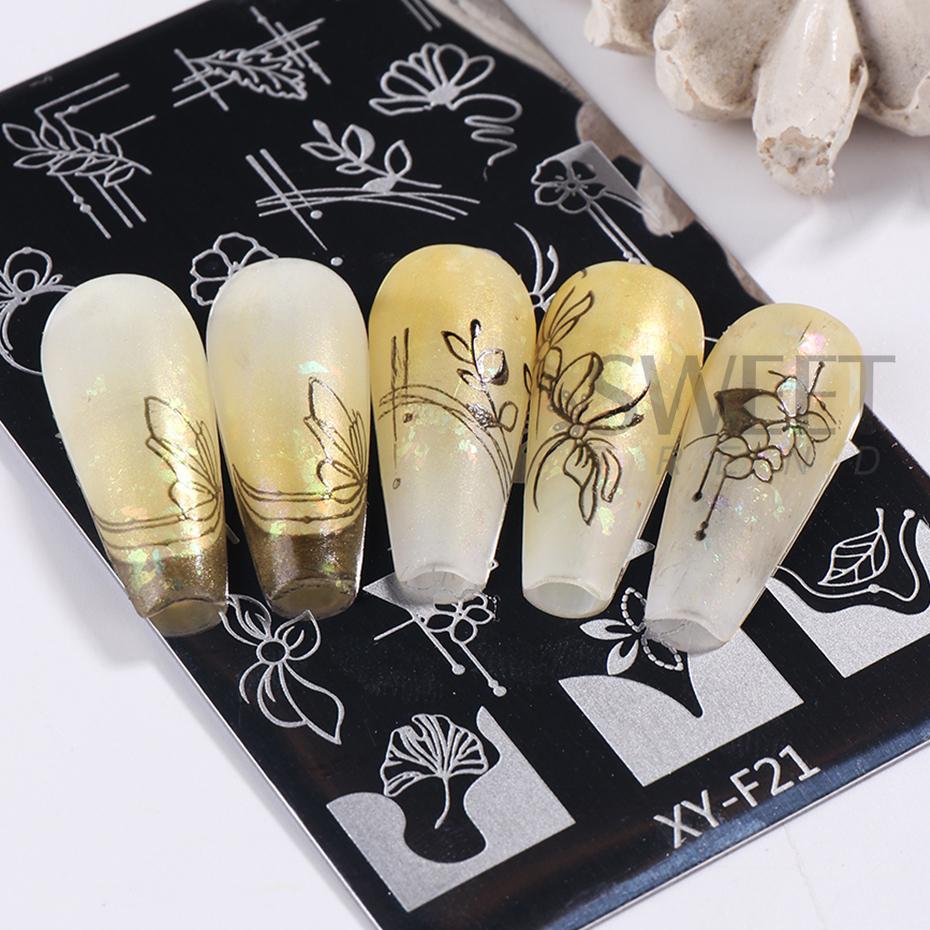 Simple Flowers Nail Art Stamping Plates Set 3D French Floral Butterfly Leaf Printing Template Plate Nail Stencils Manicure Tools