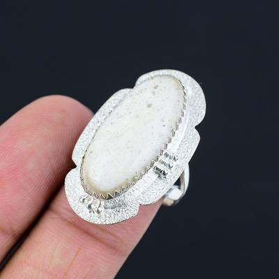 Sterling Silver Oval Natural Rainbow Moonstone Artisan Stackable Boho Ring US 8