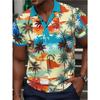 Sommer-Essential! Tropisches Palmenmuster Kurzarm-Poloshirt