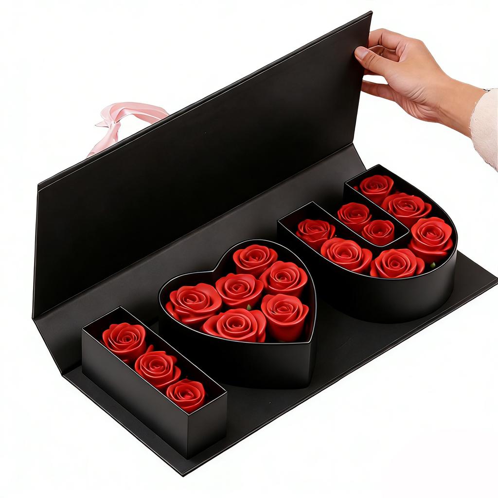 Flower Letter Box with I Love U Design Empty Cardboard Fillable Gift Box for Valentine Day Anniversary Romantic Occasions