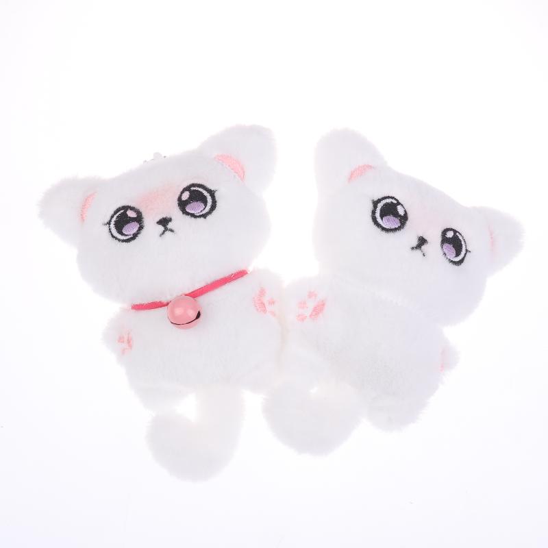 1Pcs White Siamese Kitten Stuffed Doll Backpack Decor Squeaky Bell Kitten Plush Keychain Pendant Schoolbag Ornament Gift