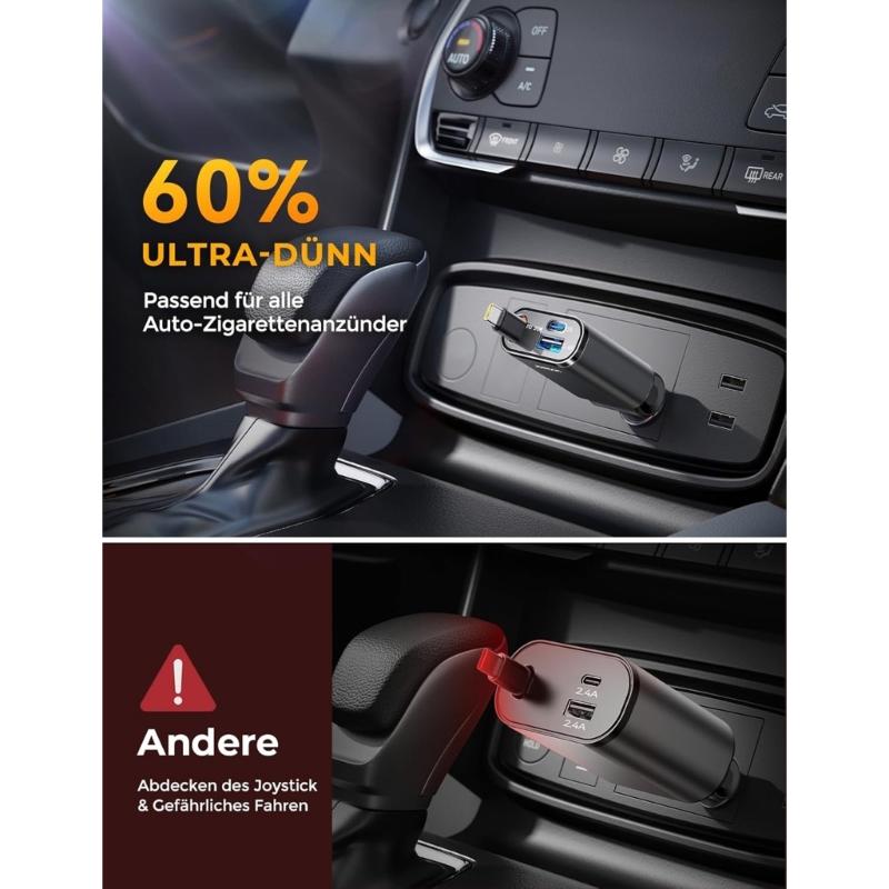 Very Small Retractable USB C Car Chargers 45W 3 In 1 Adapter High Speed Vehicle Chargers Small Car Chargers for Locate