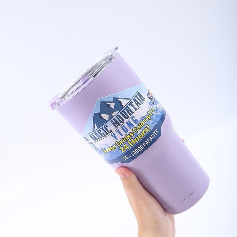 

30 унций Волшебный термос из нержавеющей стали с двойными стенками, бутылка с вакуумной изоляцией, кувшины для ледяной воды и кофе с крышкой и соломинкой, походная посуда для питья для кемпинга и вождения 880ml фиолетовый
