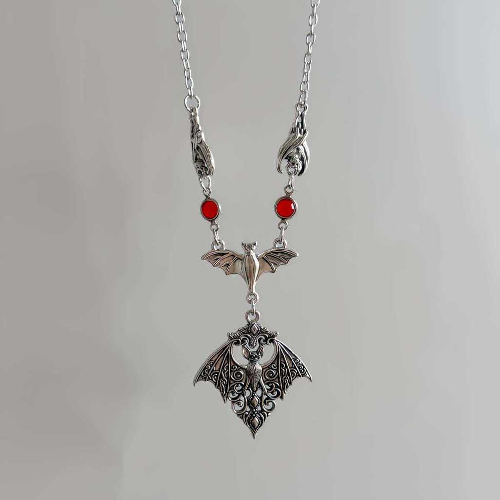 Gothic Bat Pendant Necklace For Women With Alloy Cross Chain Halloween Jewelry