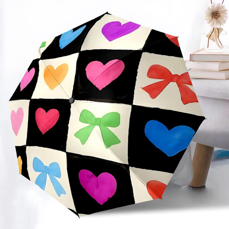 1pc Hearts Bows Automatic Open/Close Umbrella, Portable Folding Umbrella, Compact Travel Umbrella For, Birthday/Christmas Gift 5148