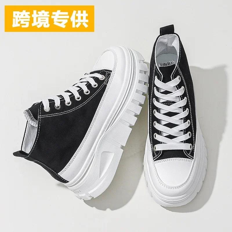 Sapatos femininos casuais de cano alto, cor sólida, versáteis, de lona, cano alto, com cadarço, confortáveis e respiráveis