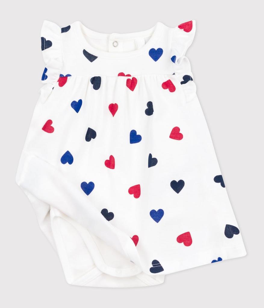 Šaty A0CH1 6 měsíců 67cm [Petit Bateau] Jednodílné Off-white/Multicolor