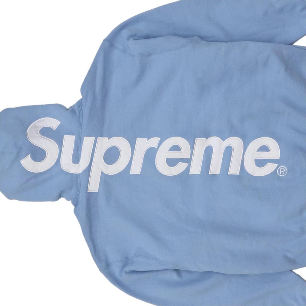 Supreme Felpa con Cappuccio e Applicazione in Raso Azzurro Chiaro