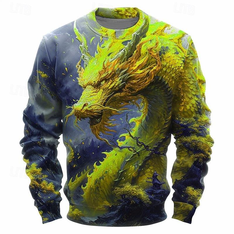 3D Chinese Dragon Graphic Men's Women's Sweatshirt Traditional Cultural Element Vintage Stylish O-Neck Pullover Autumn Loose Top