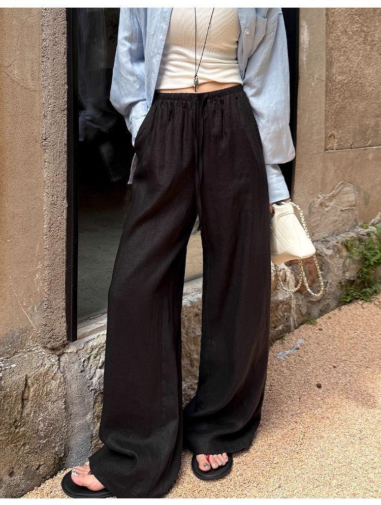 Women's Summer White Wide-Leg High-Waisted Linen-Style Loose Pants