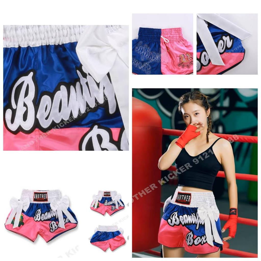 Ribbon Bow Muay Thai Shorts Pants Kickboxing Boxing MMA UFC Martial Arts Unisex Men Women Kid Quick Dry Print Elastic High Waist Polyester Training