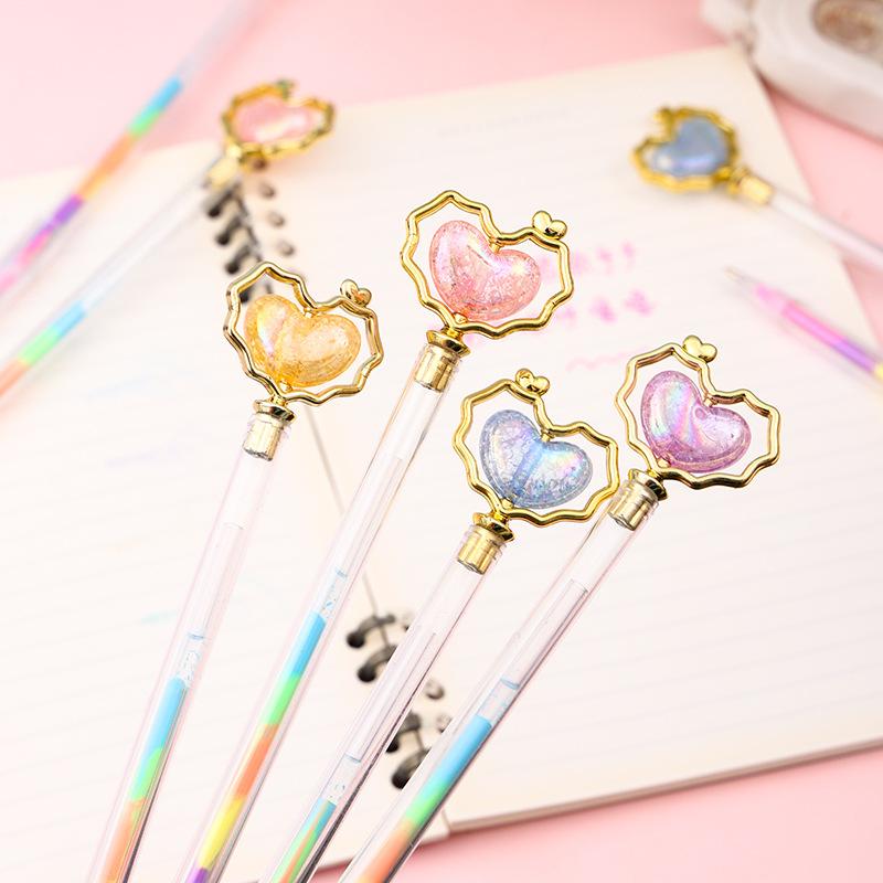 48 Pcs Gradient Heart-shaped Imitation Crystal Gel Pens, 0.5mm Multifunction Colorful Drawing Graffiti School Take Notes Supplies, Smooth Writing, Go