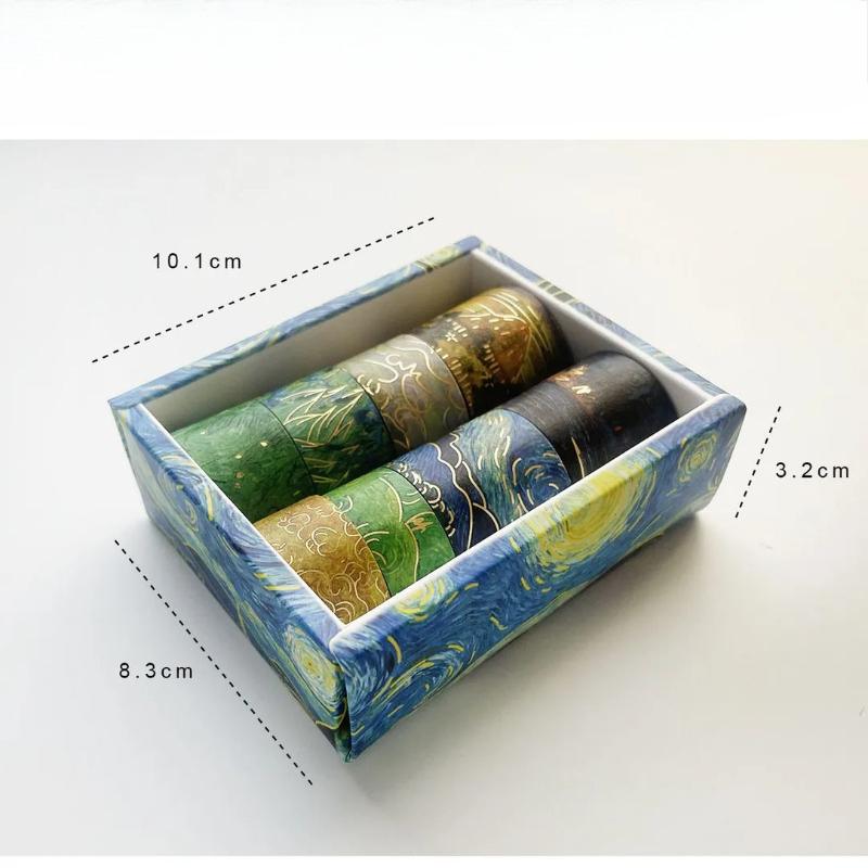 8 Pieces of Hot Stamping Washi Tape Set Van Gogh Painting Art Tape Diary Decoration Stickers Stationery DIY Material Decorative Tape
