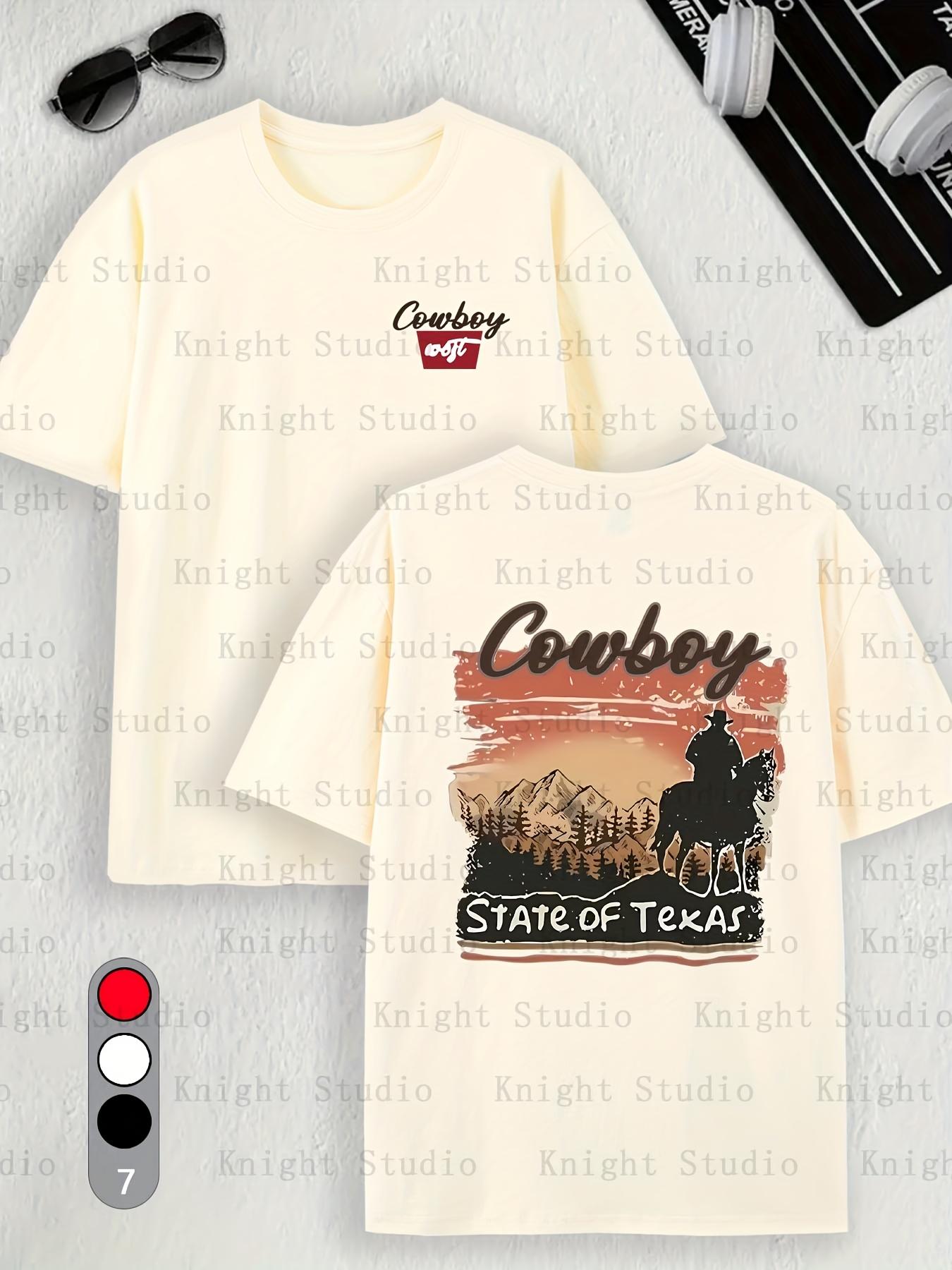 

Мужская футболка из 100% хлопка с ковбойским графическим принтом, двусторонняя, с принтом духа верховой езды на джинсовой лошади, повседневный летний топ с коротким рукавом M