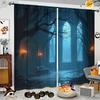 Set Of 2 Halloween Dark Forest Castle Printed Curtains Pole Bag Home Decorations Room Curtain Made Polyester