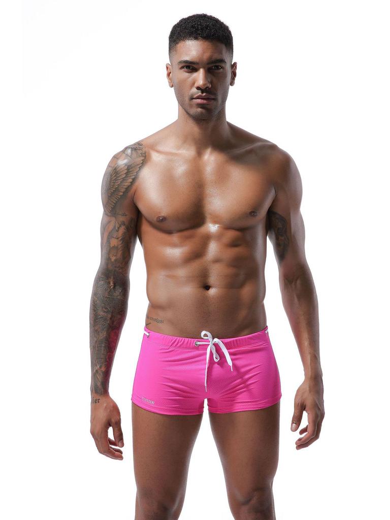 Men's Low-Waist Waterproof Swim Trunks - Drawstring Nylon Square Leg Design for European and American Markets