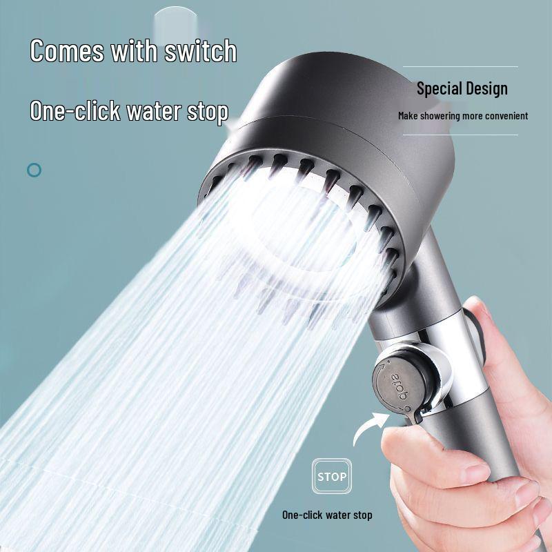 3-Speed Pressurized Massage Shower Head with Universal Interface and Water Stop Feature