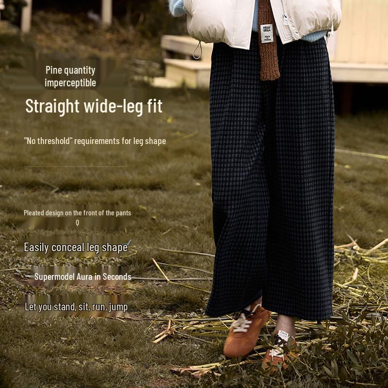 Xiangying Women's Plaid Wide-Leg Casual Pants