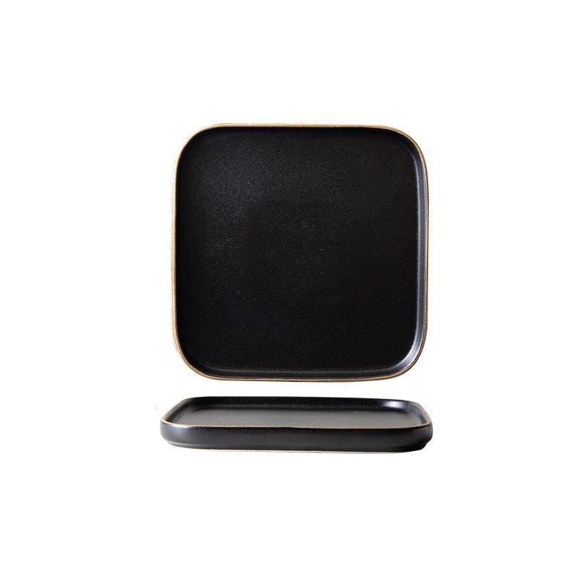 Nordic Black Frosted Square Steak Plate Ceramic Plate Creative Western Plate Household Dish Tableware