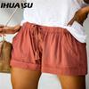 IHUASU Women's Casual Loose Elastic Waist Plus Size Shorts with Pockets Trousers