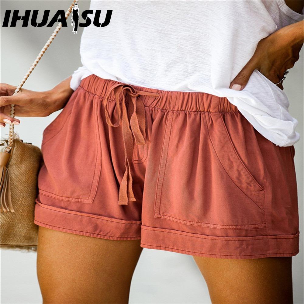 IHUASU Women's Casual Loose Elastic Waist Plus Size Shorts with Pockets Trousers