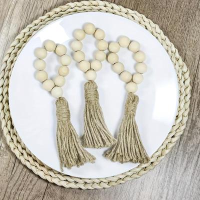 6 peças estilo pastoral europeu e americano madeira fringe guardanapo anel, fivela de guardanapo, puro fio tecido à mão guardanapo anel, boca anel