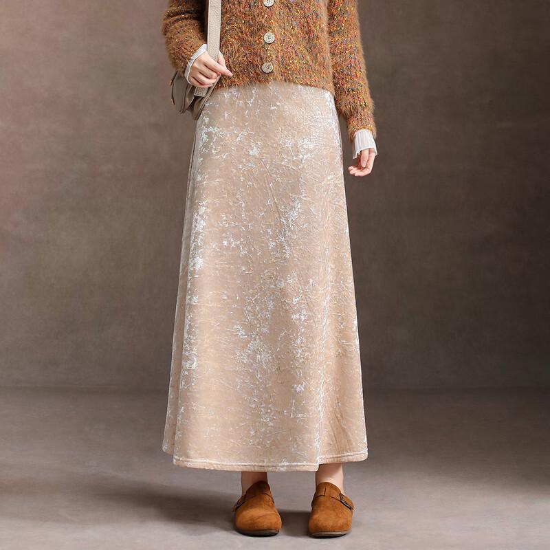 Bailuyu Elegant Velvet A-Line Midi Skirt